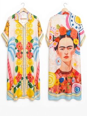 New Made in Italy Friday Kahlo Button Down Duster Dress